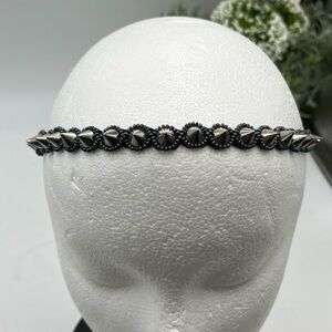 TASSEL Headband Studded Spiked Pewter Melrose Silver Hand‎ Beaded New adjustable